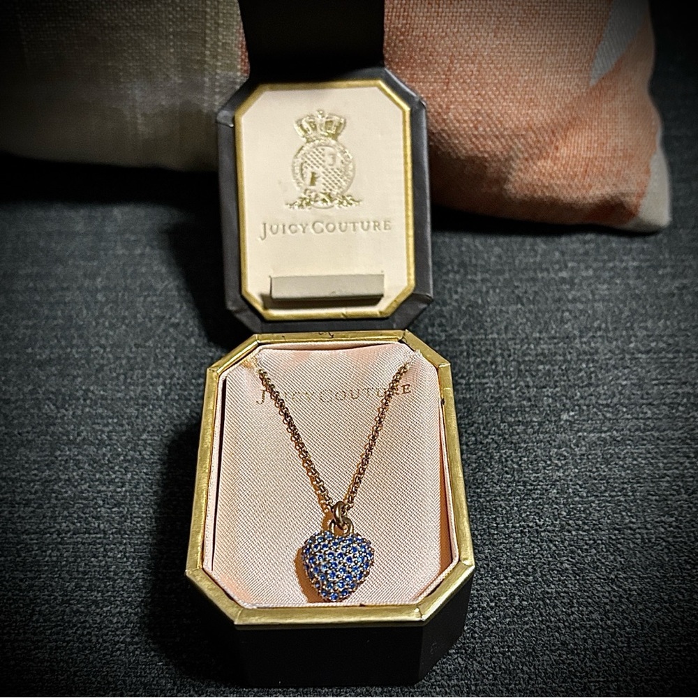 Juicy Couture Gold Necklace with Blue Heart Pendant